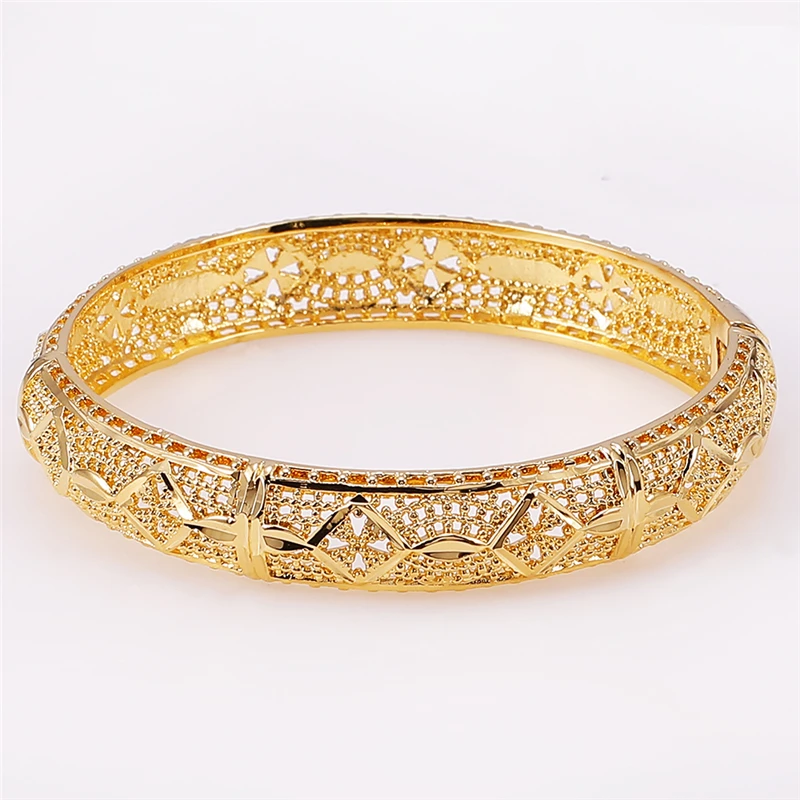 56 Роскошные 24 к золотые браслеты с эфиопскими манжетами для женщин Дубай Рамадан Открытый браслет невесты свадебные ювелирные изделия браслеты - Окраска металла: 56