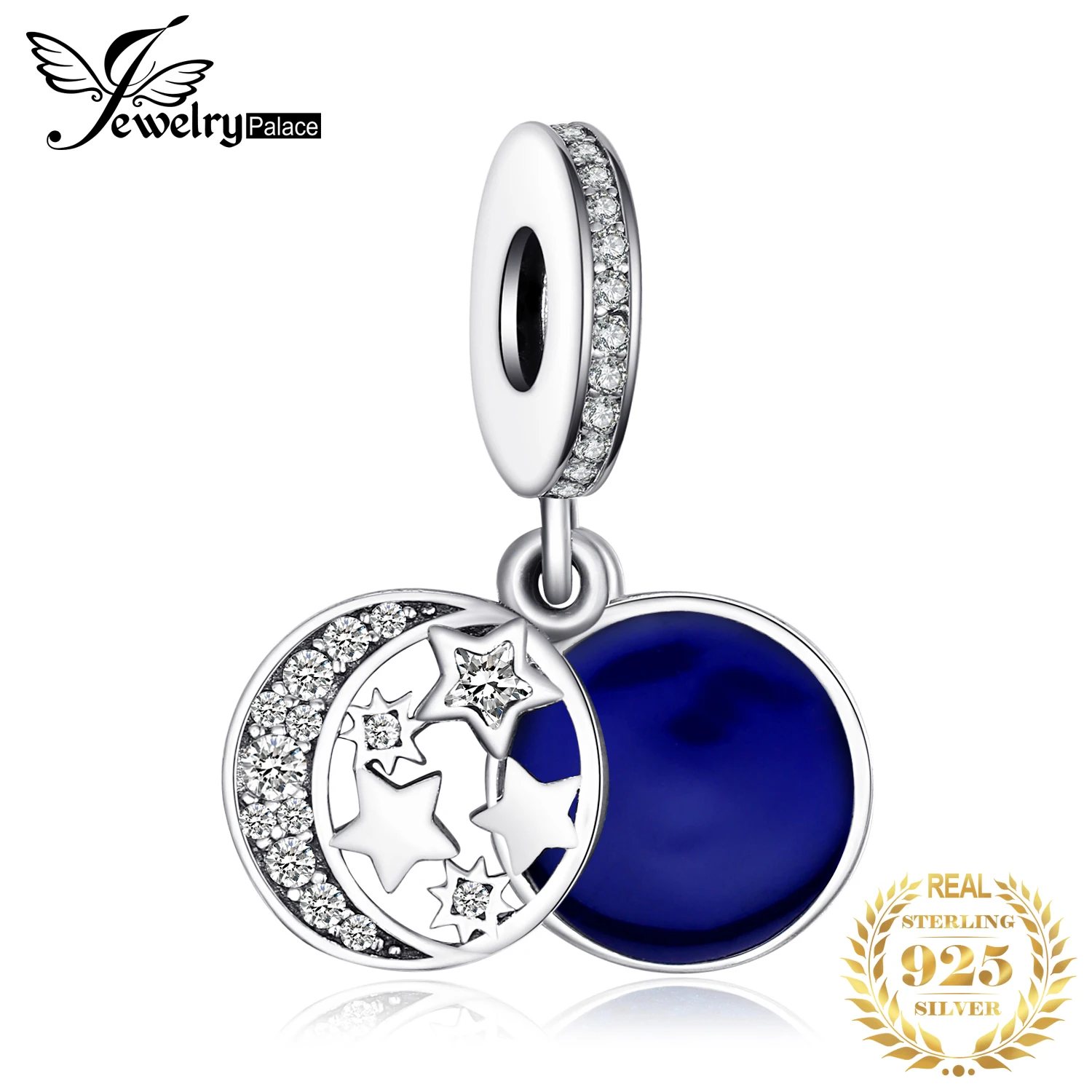 Jewelrypalace натуральная 925 стерлингового серебра Secret Blue Love Талисманы Бусины Fit Браслет Луна Звезда мотаться кулон Юбилей