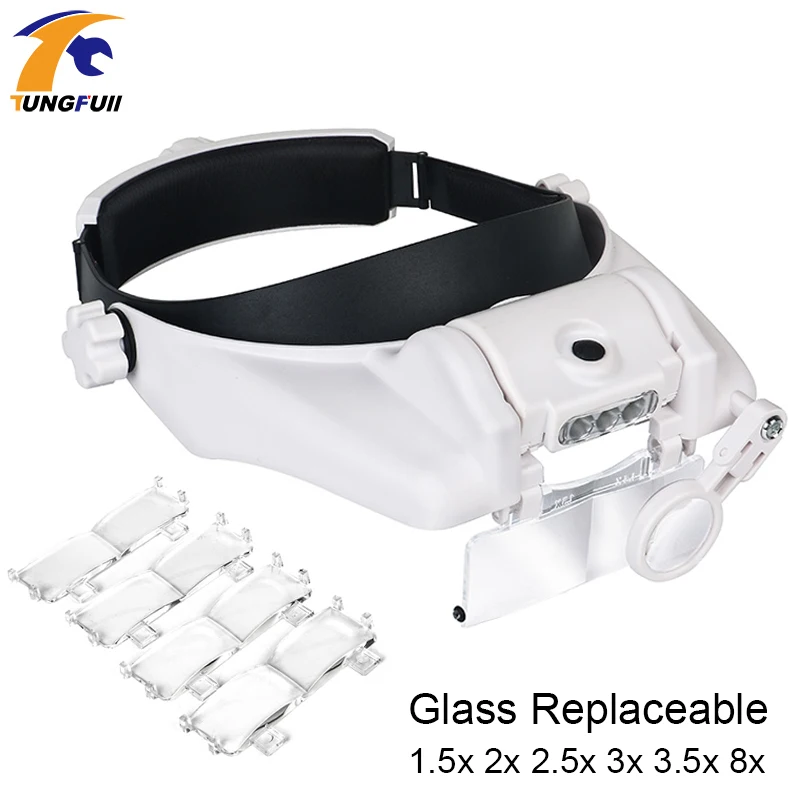 Светодиодный ная Лупа с налобным креплением увеличительные очки Hands Free для