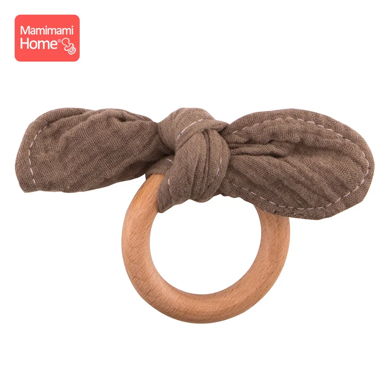 brown ring Mamihome детские нагрудники, тканевые банданы с деревянным кольцом, прорезыватель из бука, хлопковый слюнявчик, впитывающая ткань для новорожденных, детские товары, игрушки - Цвет: brown ring