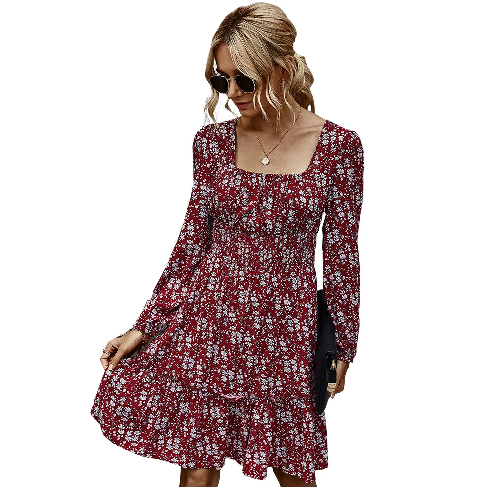 

Fall 2020 Vintage Square Collar Print Dress for Women Dresses Women Maxi Dresses for Women Bodycon Dress Undefined