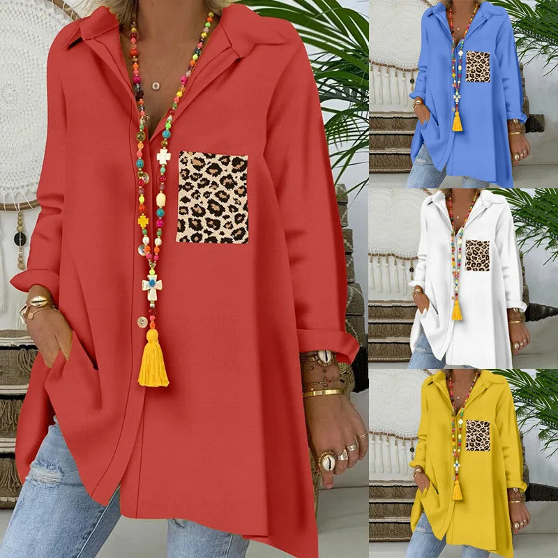 Женская Блузка модная с леопардовым принтом на пуговицах длинным рукавом