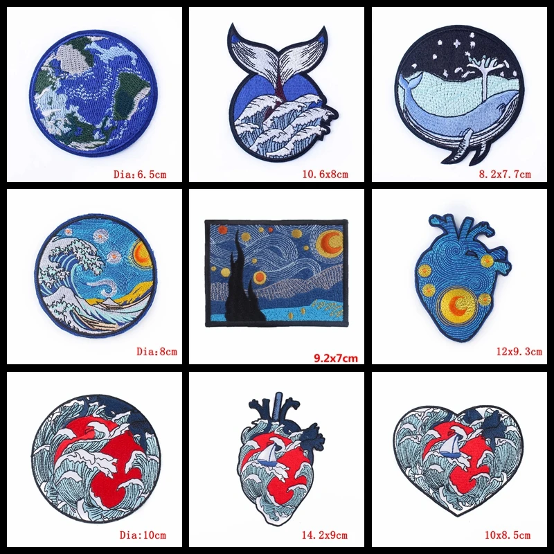 Нашивки Pulaqi с морскими волнами Ван Гога нашивки для одежды вышитые в виде хиппи