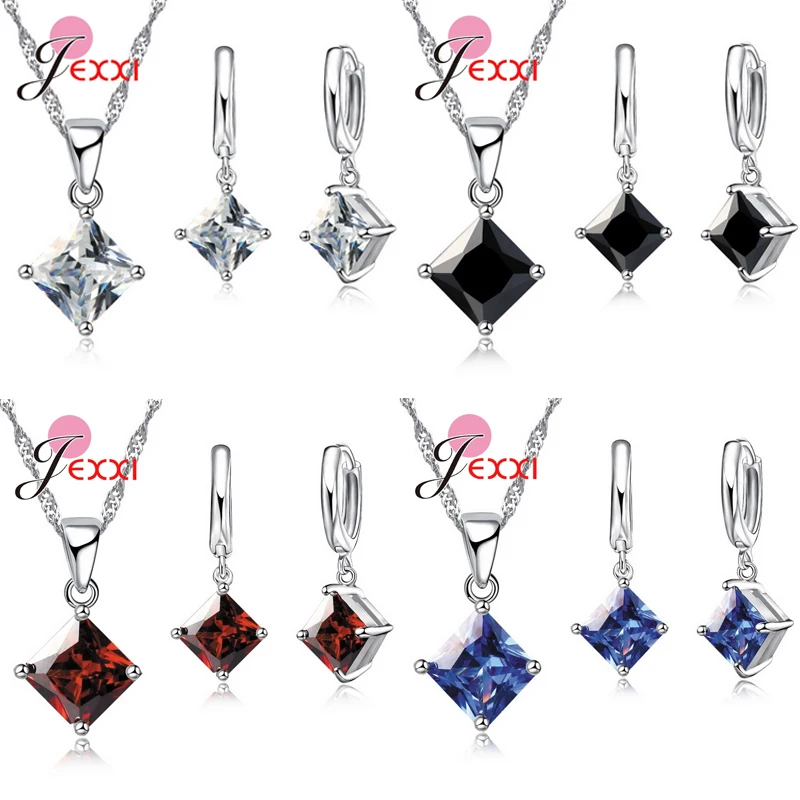 

Luxury Romantic Necklace Earrings Jewelry Sets Pendant 925 Sterling Silver CZ Women Wedding Dance Party Jewelry