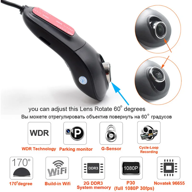 XCGaoon R200S Wifi двойной 1080P передний и задний Автомобильный видеорегистратор