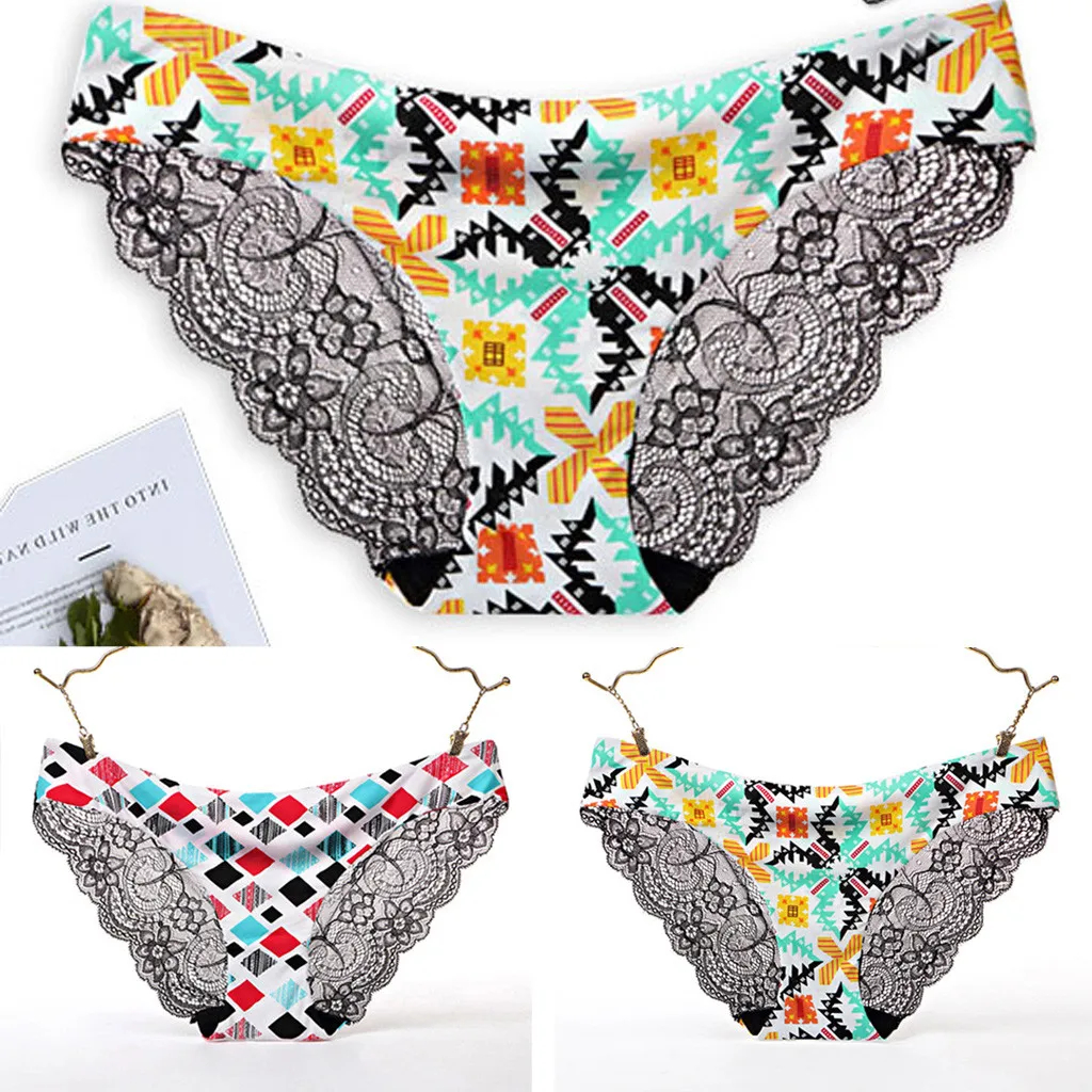 1 шт. женское сексуальное нижнее белье плавки с принтом кружевные тонкие дышащие