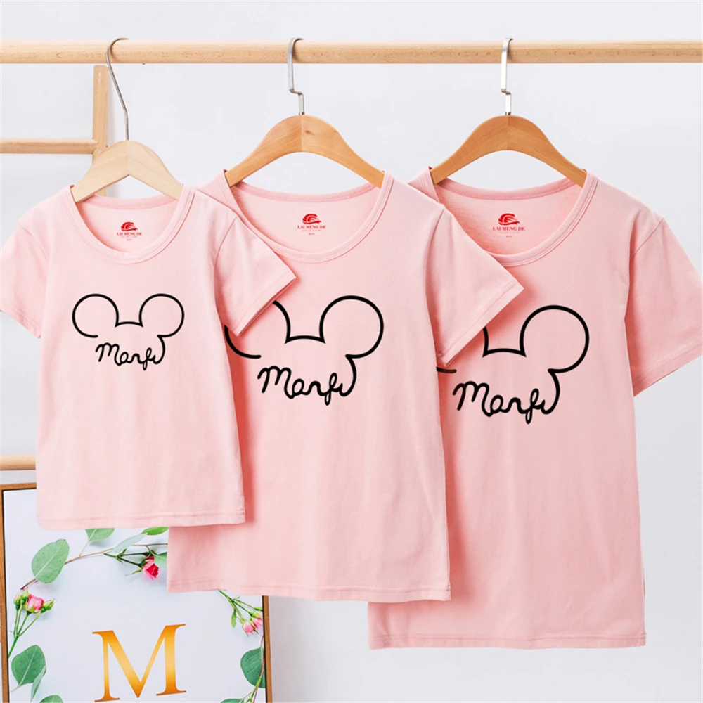 

10 Colors Family Matching T Shirts Summer Fashion 100% Cotton Mickey Mouse Printed Cute Mommy And Me Daddy And Son Family Outfit