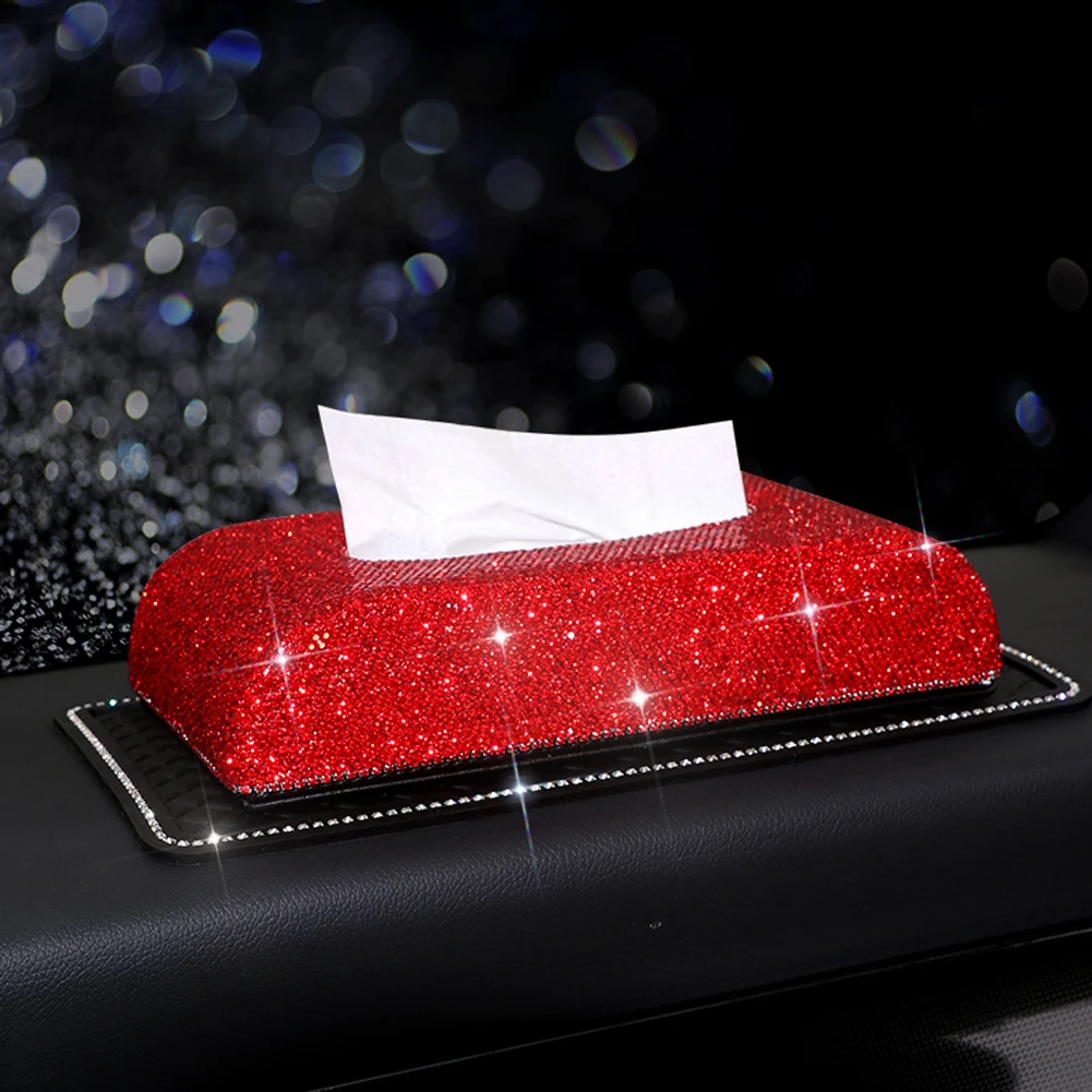 Luxury Crystals Red Car Tissue Box Home Office PU Leather Napkins Paper Sparkly Holder Interior Accessories for WOMAN Gift Luxury Crystals Red Car Tissue Box Home Office PU Leather Napkins Paper Sparkly Holder Interior Accessories for WOMAN Gift