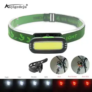 ANYIGEDEJU красная вспышка лампа 7 режимов фар Bycicle зажим Кронштейн светодиодный COB фонарик лоб для езды на велосипеде 2 в 1 велосипед AAA свет