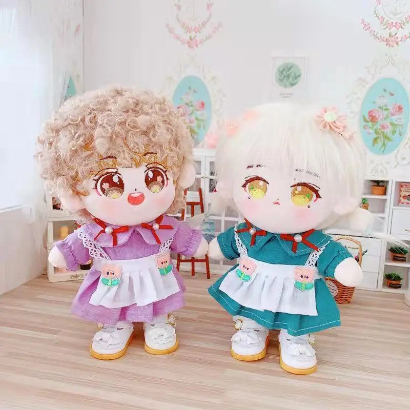

Kpop Plush Dolls clothes green black Maid Dress 20cm Handmade Star Doll Clothes Outfit Toys Baby Doll Accessories Suit