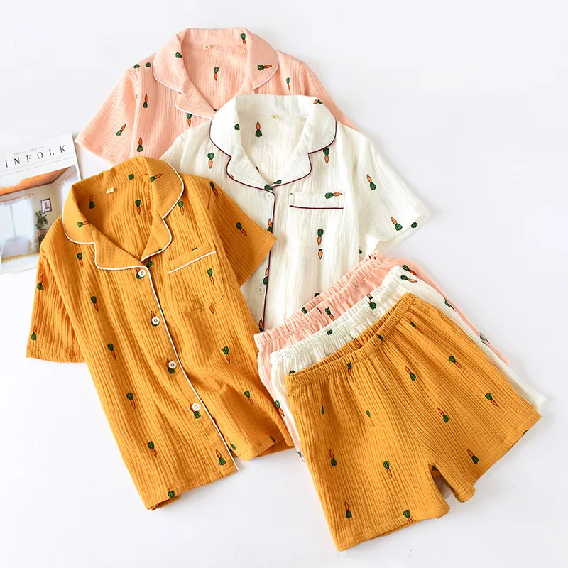 

Summer Couple Pajamas Set Lovers' Printed Carrot 2PCS Sleepwear Short Sleeve Sleep Set Shirt&Shorts Summer New Cute Pijamas Suit