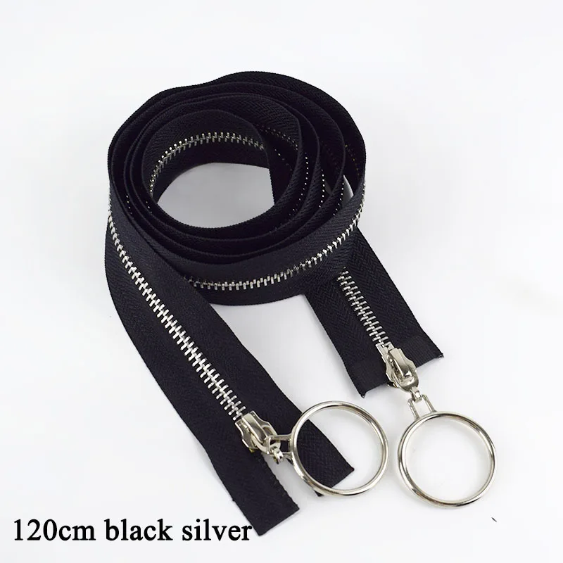 120cm black silver Meetee 5#85 см 120 см Металлические молнии открытый конец двойной/sigle кольцо Ползунки молния для шитья пальто куртка молния одежда аксессуары - Цвет: 120cm black silver