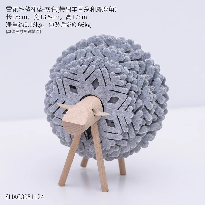 Felt Anti-scalding Coaster Home Decoration Livingroom Kitchen Reindeer Coffee Cup Coaster Set Creative Practical Ornaments - Цвет: Dark gray