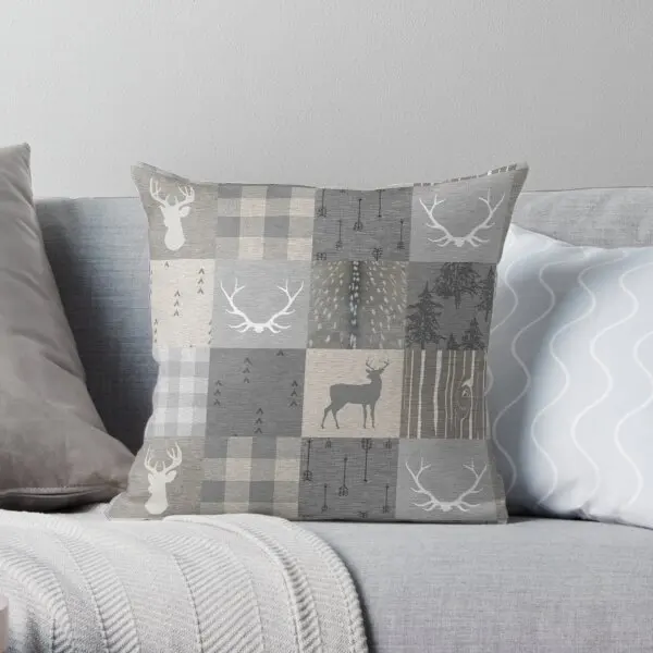 

Rustic Woodland Patchwork - grey and bei Soft Decorative Throw Pillow Cover for Home Pillows NOT Included