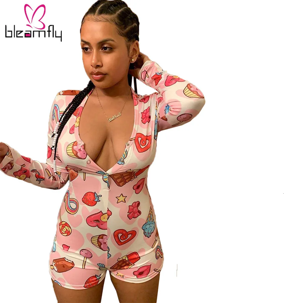 2019 Женский Осенний комбинезон бодикон с рисунком конфет короткий длинным