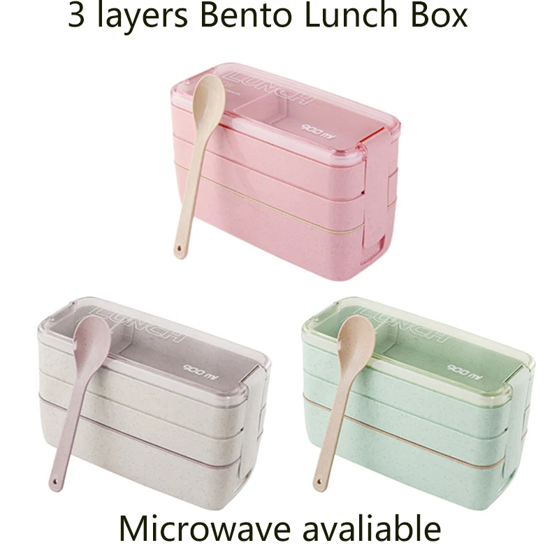 3 Слои Творческий Пластик Коробки для обедов Еда контейнеры печь Bento студентов