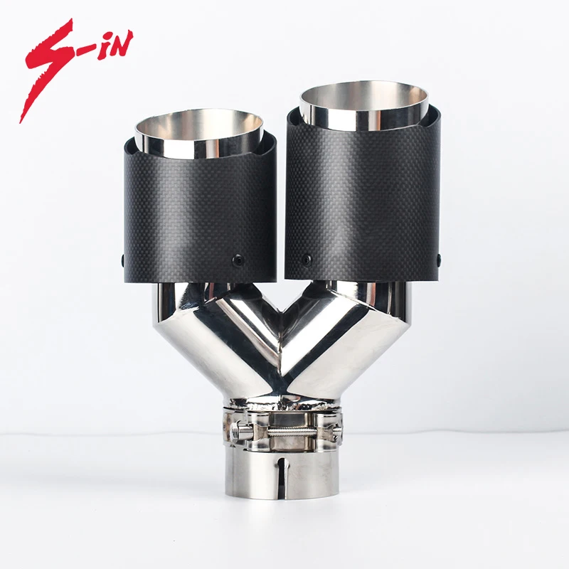 

Carbon Fiber Muffler Tips 1 Inlet TO 2 Outlet Exhaust Muffler