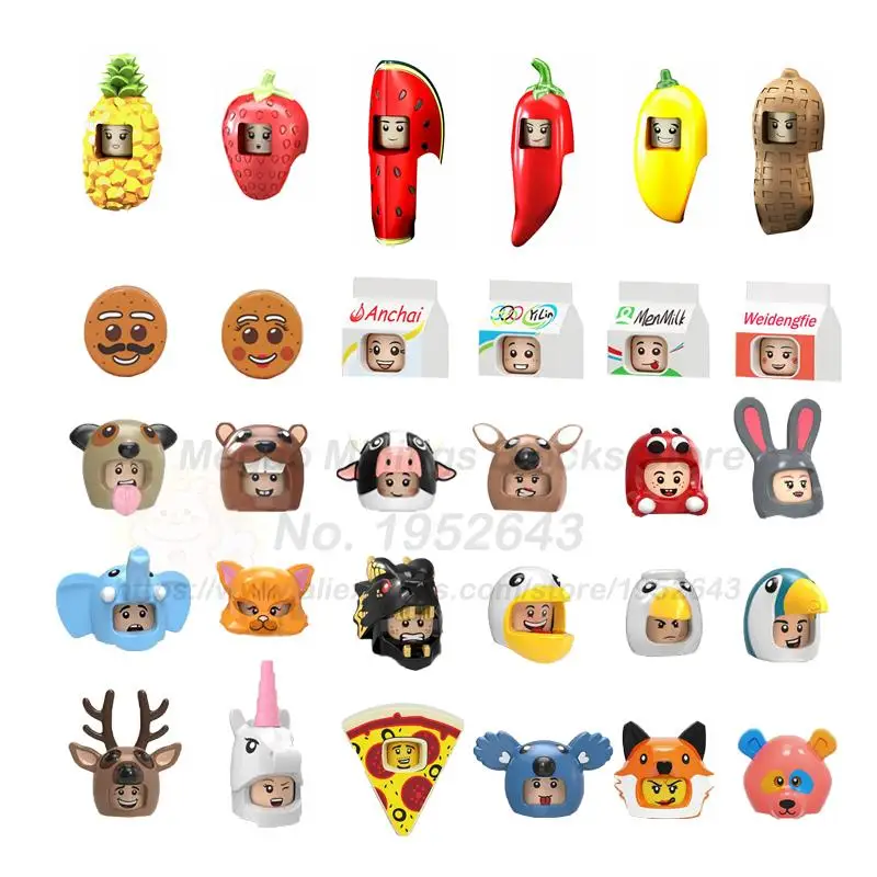 Фигурки Moc Food животные фрукты голова кирпичи арахис утка единорог динозавр пицца