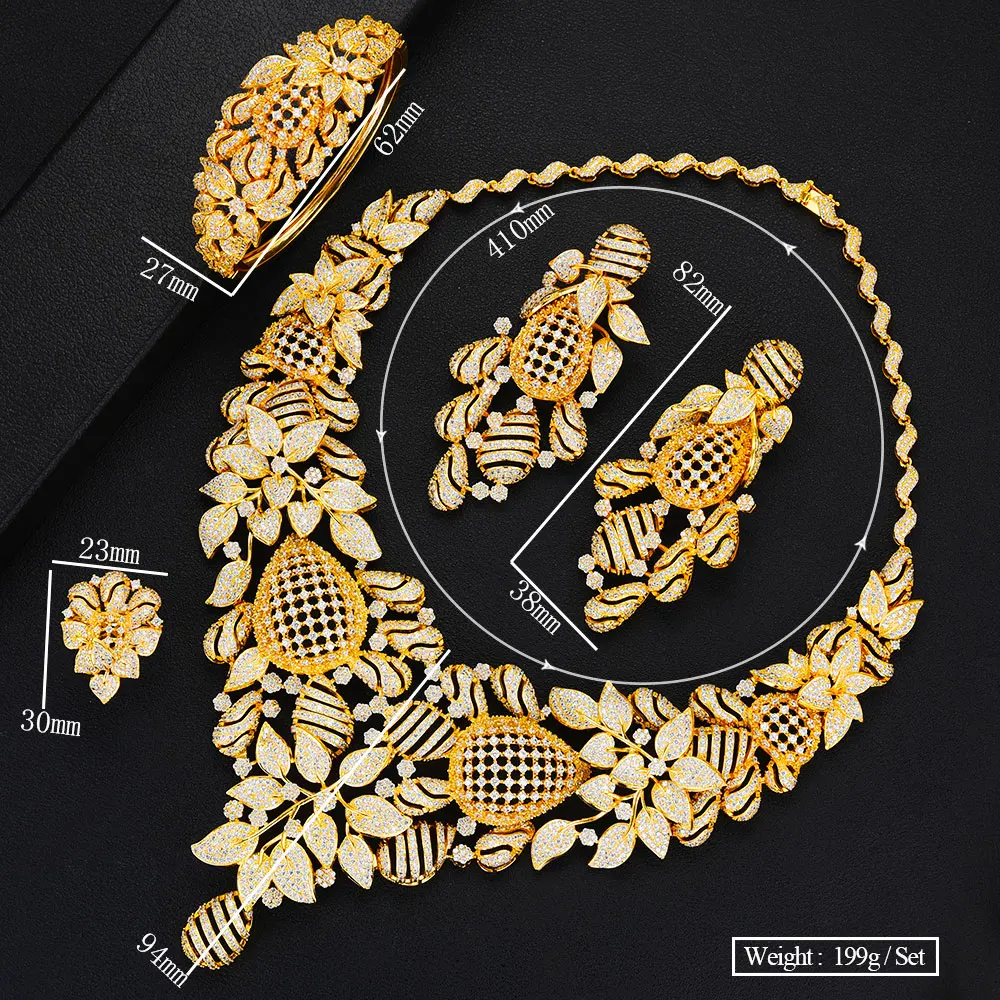 

missvikki Elegant Shiny Russian American Dubai Flowers Necklace Bangle Earrings Ring Luxury Jewelry For Wedding Bridal Jewelry