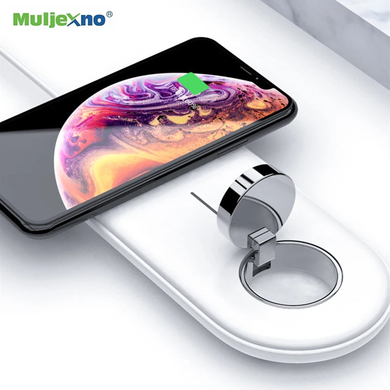 2 в 1 QI 10 Вт двойной беспроводной зарядное устройство для iPhone X XR XS MAX 8 Plus Магнитный