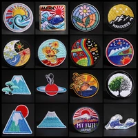 sunset landscape badge patches for clothing iron on embroider sew fuji mountain applique fabric diy apparel patch accessories