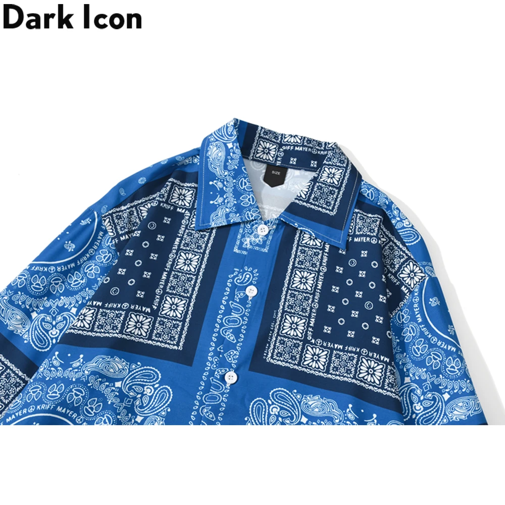 Темно синяя бандана Мужская рубашка с отложным воротником уличная длинным - Фото №1