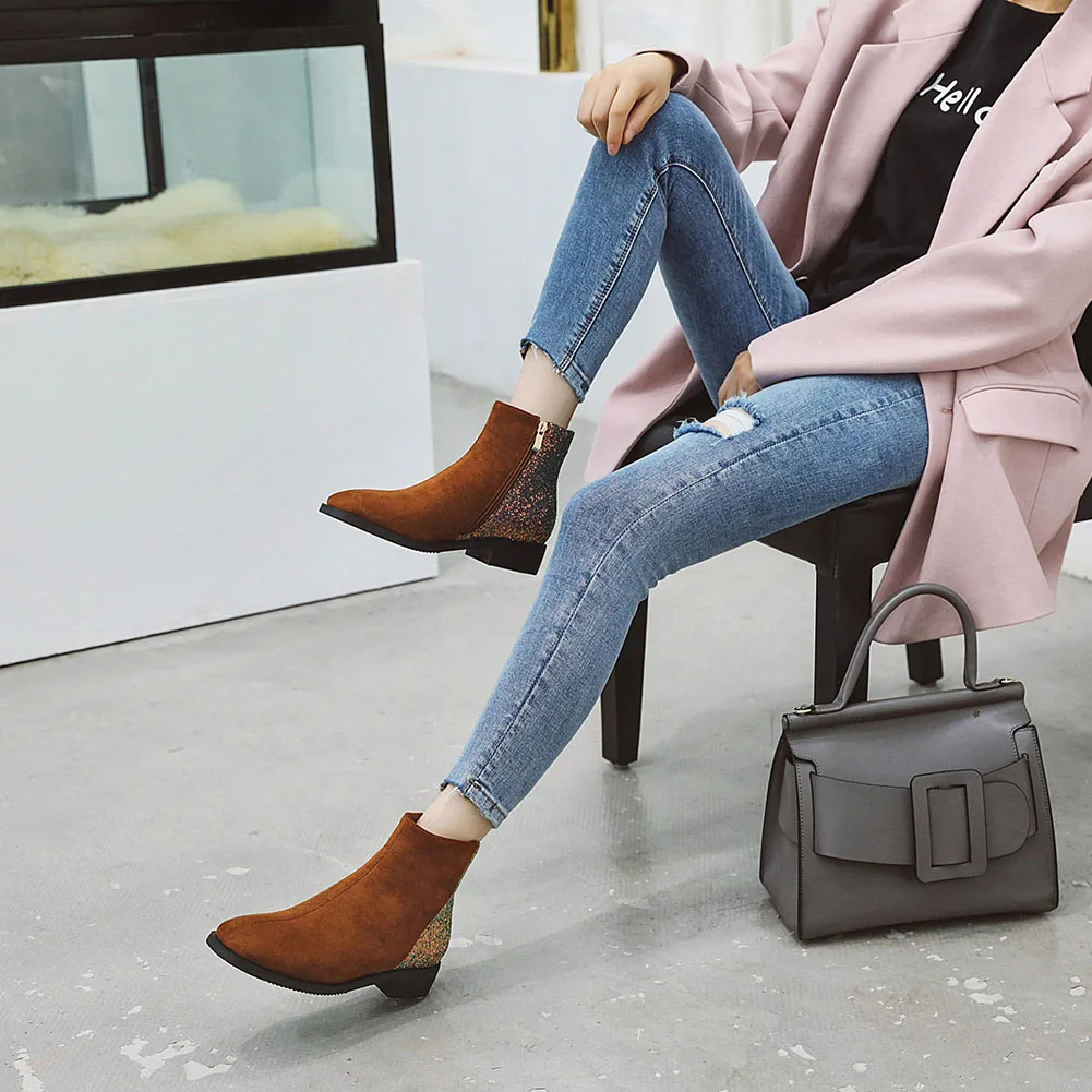 

DORATASIA Retro Lady Patchwork Fashion Winter Boots Fashion Casual Daily Boots Women Round Toe Zipper Low Heel Shoes Woman