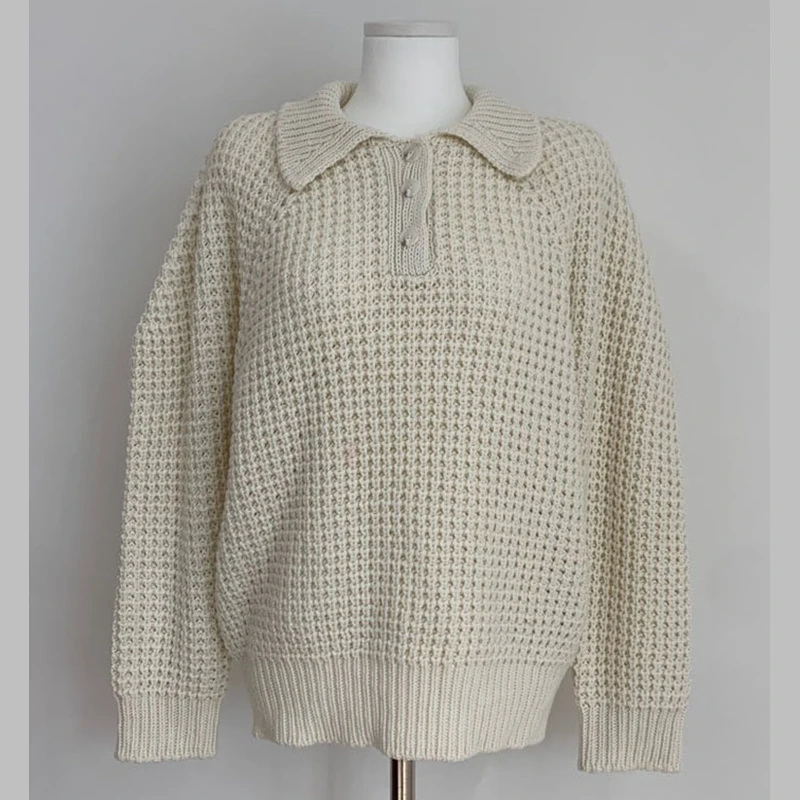 Flectit Bright Solid Color Long Sleeve Half-Button Lapel Collar Jumper Women Sweater Casual Chic Loose Pullovers Knit Tops * | Женская