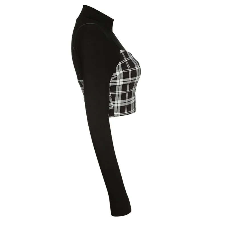 

Womens Two Piece Outfits Long Sleeve Mock Neck Crop Top and Spaghetti Strap Plaid Print Camisole Set Fall Spring Fashion Blouse
