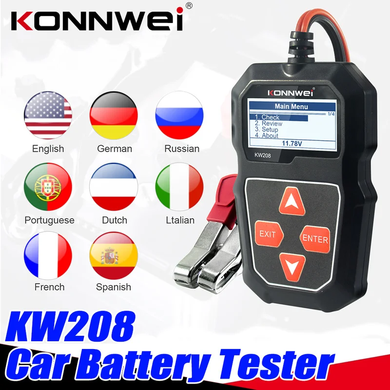 KONNWEI KW208 Car Battery Tester Digital 12V Charging System Test Analyzer 100-2000 CCA Power Load Circut Batterys Capacity |