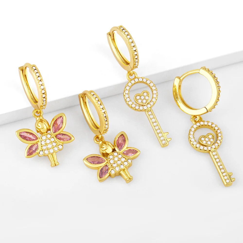 

Kawaii Small Fairy Earrings Cubic Zirconia Copper Gold Plated Dangle Earrings for Women Girls Best Friends Gifts ersy49