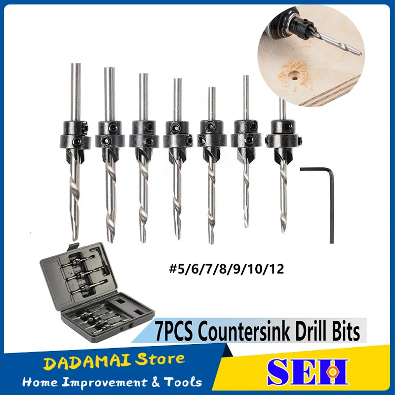 

Набор сверл для зенковки, комплект из 7 насадок для дрели из закаленного стекла, для работ по дереву