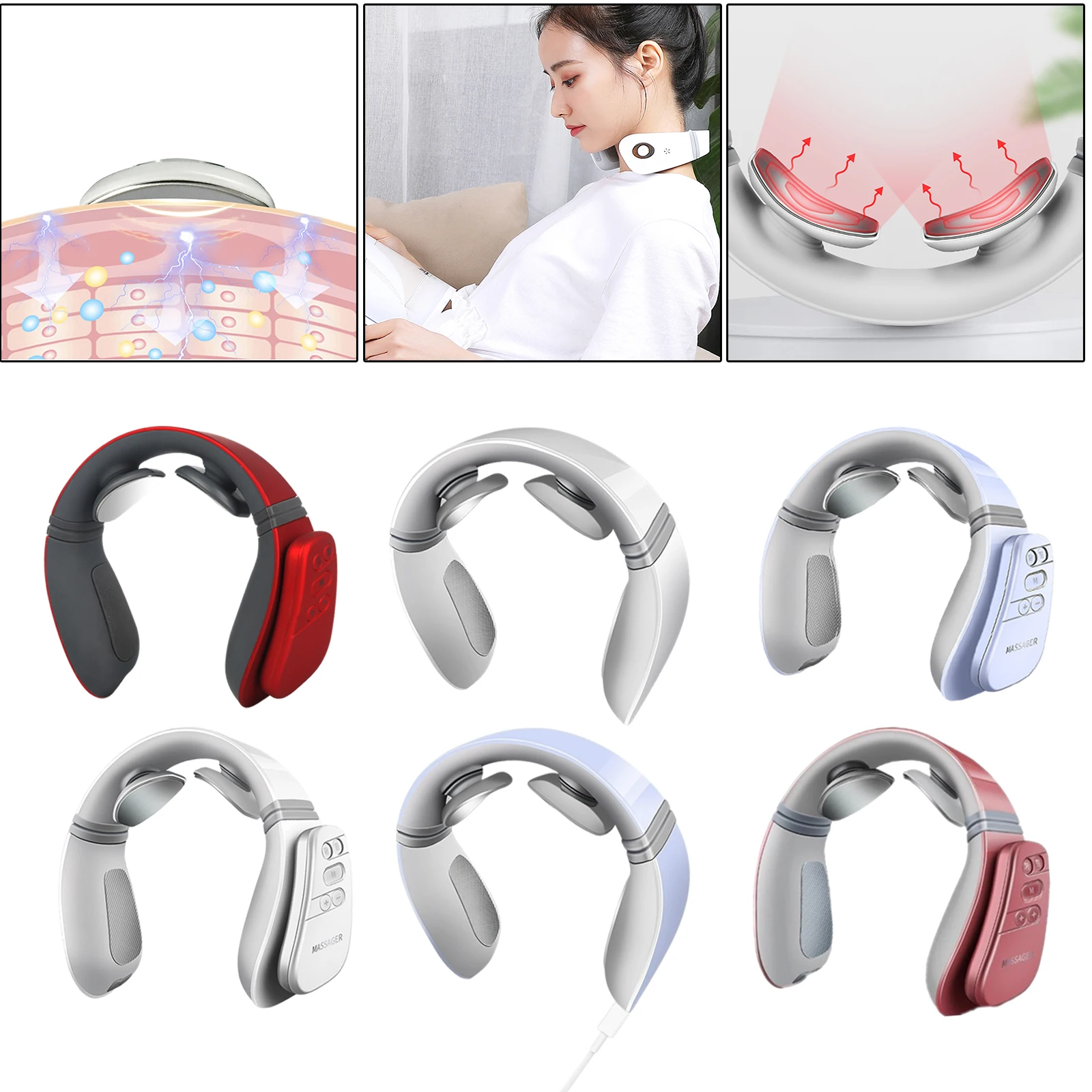 

1PC Electric Neck Massager Thermostatic Heat for Pain Relief Soothing Home Meridian Neck Protection Physiotherapy Device