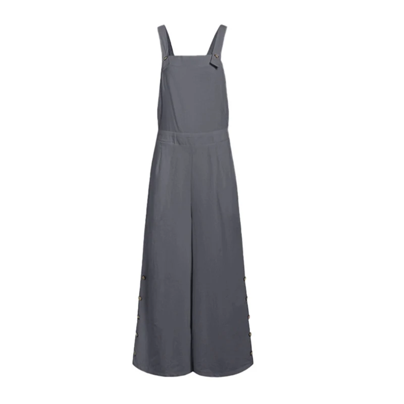 

Pocket Female Jumpsuit Women Summer Casual Wide Leg Pants Solid Ladies Jumpsuit Female 2021 Button Loose Overalls for Women 5XL