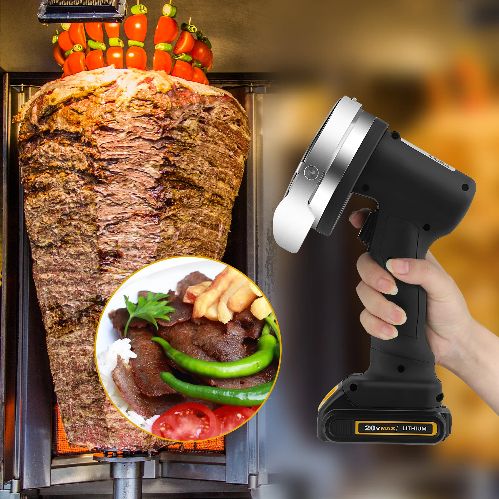 

Professional Cordless Electric Turkish Kebab Knife Portable Cordless Meat Cutter Handheld Turkish Kebab Slicer With 2 Blades New