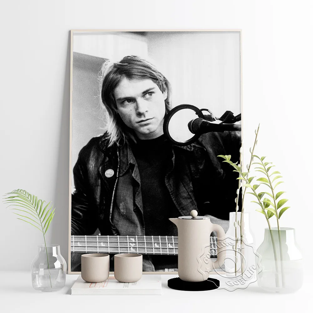 

America Musician Kurt Cobain Black And White Portrait, Rock Band Nirvana Vocals Guitarist Vintage Art Prints, Bar Pub Club Decor