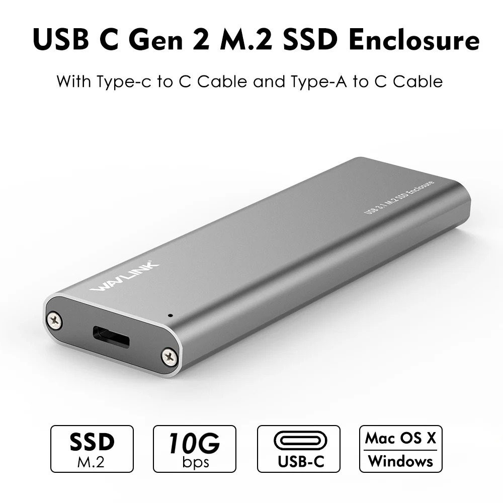 Алюминиевый корпус Wavlink USB C Gen 2 10 Гбит/с M.2 SSD B Key внешний адаптер вверх 3 1 Type NGFF SATA