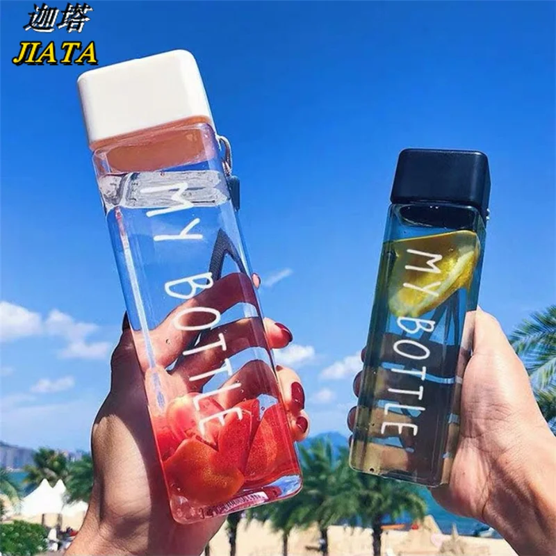 

450ML Cute New Square Milk Tea Fruit Milk Tea Cup with Rope Transparent Water Cup Sports Korean Heat-resistant Water Cup
