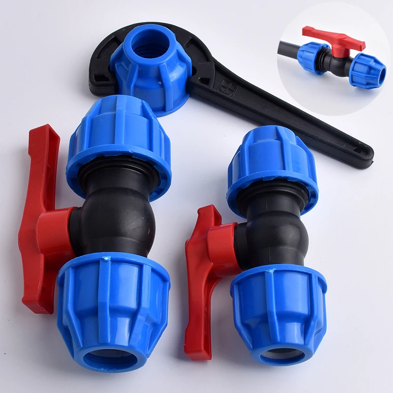 

20 25 32mm Hi-quality Blue Caps PE Pipe Quick Connect Live Joint Valve Water Pipe Fittings Ball Valve Garden Irrigation System