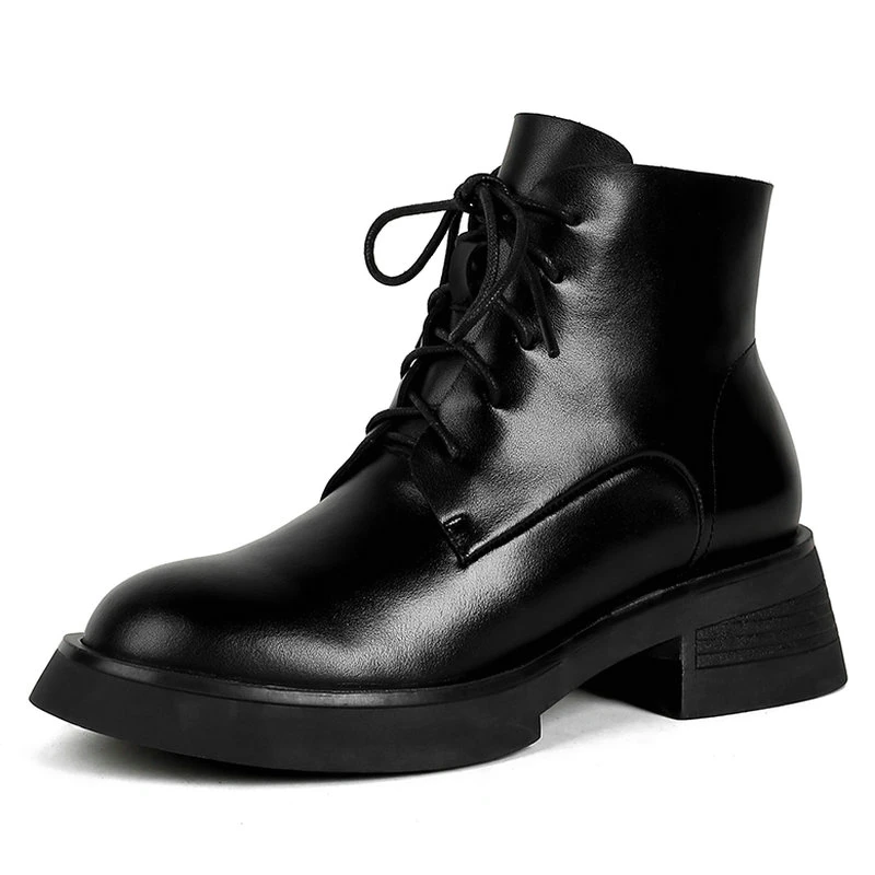 

Autumn Winter Leisure Women Ankle Boots Platforms Genuine Leather Thick low Heels Lace-Up Casual Shoes Woman New 2021