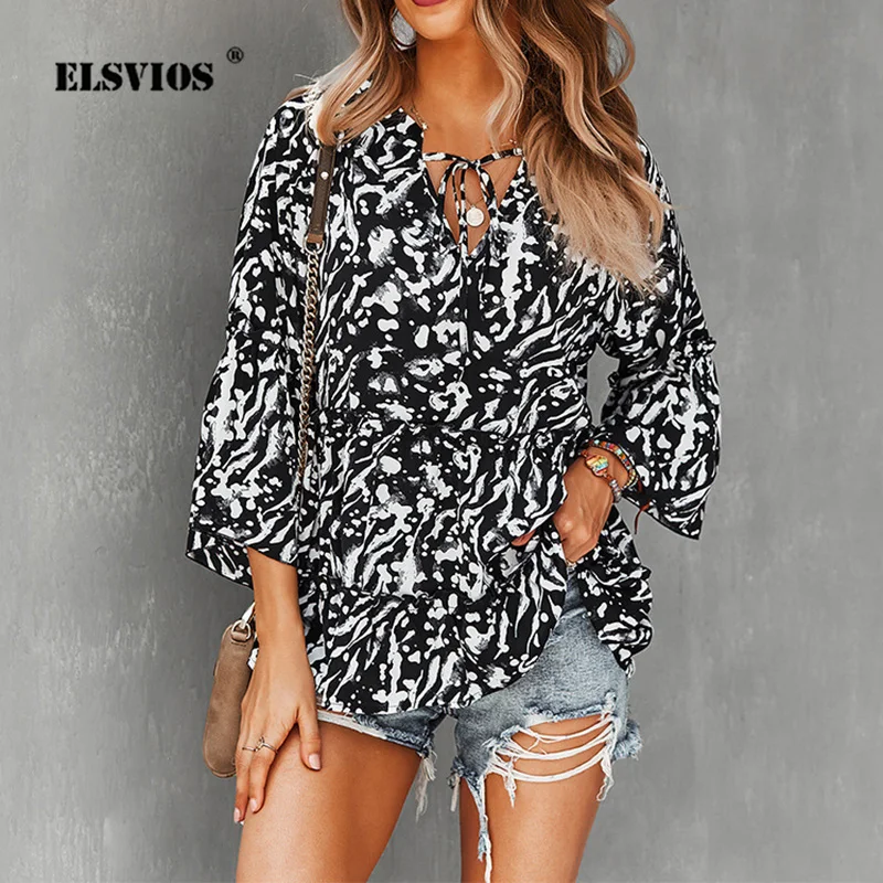 

Fashion Women Floral Print Pullover Tops 2021 Spring Ruffle Long-Sleeve Loose Shirt Autumn New Lady V-Neck Casual Elegant Blouse