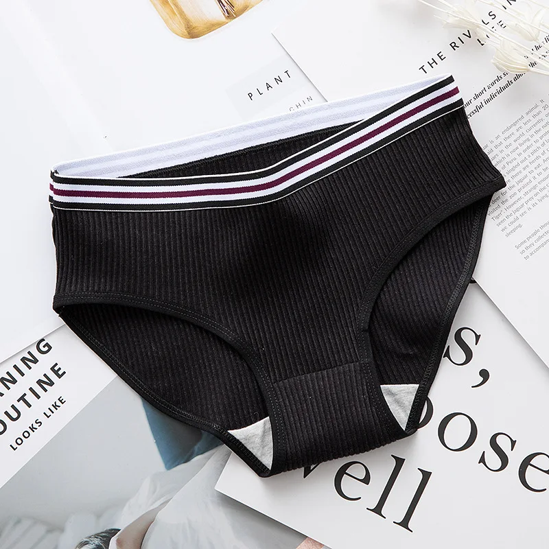 

Wavavio 2019 New Sporty Cotton Solid Women Underwear Female Striped Breathable Seamless Briefs Soft Sexy Panties Lingerie Tanga
