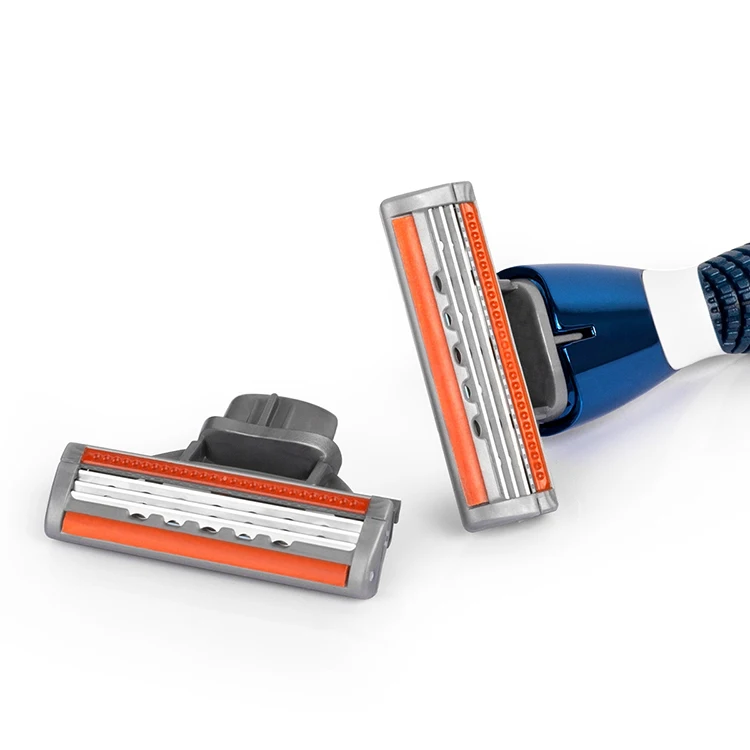 Синяя мужская бритва QShave может спроектировать ваше имя на ручке, 1 ручка и 6 картриджей(5 шт. лезвия X3, 1 шт. лезвие X5, 1 шт. ручка