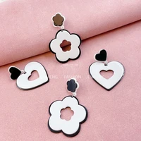 qumeng cute black and white love acrylic flower earrings for girls women children birthday gift lovely jewelry party exaggerate