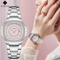japanese quartz movement wwoor brand pink ladies bracelet watches famous luxury fashion design square steel women wristwatch