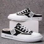 Мужские холщовые кроссовки, однотонная спортивная обувь без застежки, повседневная обувь на плоской подошве, модные кроссовки, 2020