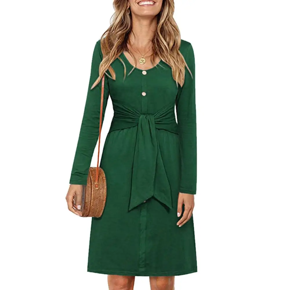 Платье женское однотонное с длинным рукавом Бандажное повседневное элегантное