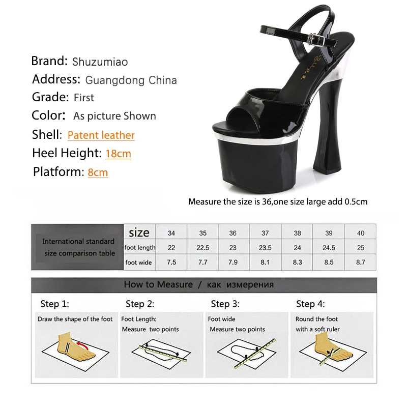 Женские туфли на высоком каблуке 18 см толстая подошва открытый носок модель