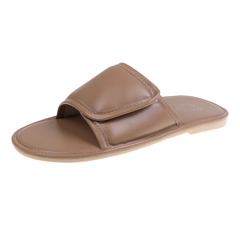 

Home Slippers Women's Shoes Fashion 2021 New Summer Wear Fashion Versatile Velcro Flat Bottomed Beach Flats Sandals Slides