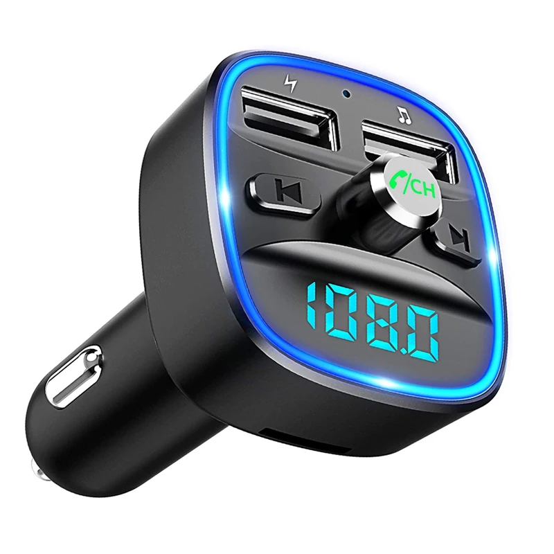 

Bluetooth 5.0 Car FM Transmitter Wireless Car Kit Radio Transmitter Adapter with Handsfree Calling Dual USB Support SD Card